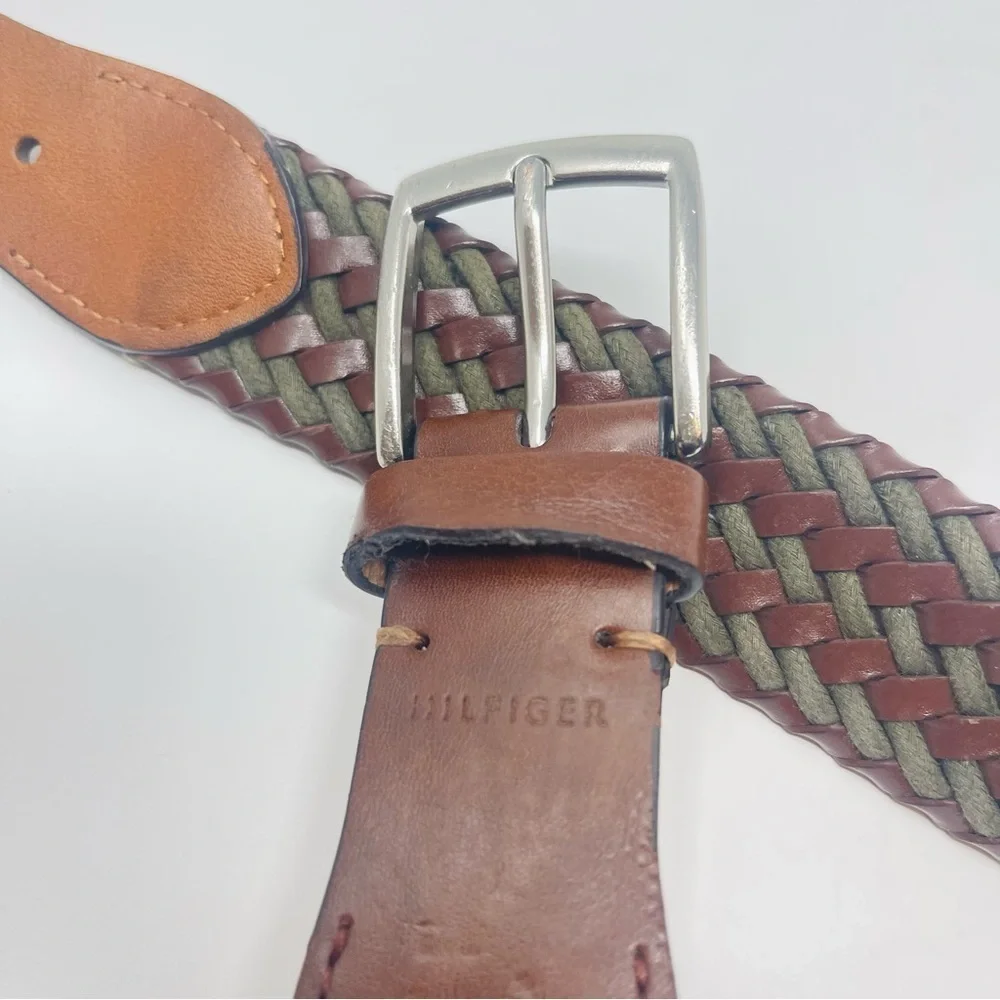 Tommy Hilfiger Handcrafted Braided Vegan Leather Brown &‎ Khaki Belt, Size L